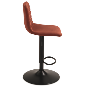 Sgabello alto design moderno base in metallo e seduta rivestita in tessuto cannettato ruggine - Pura
