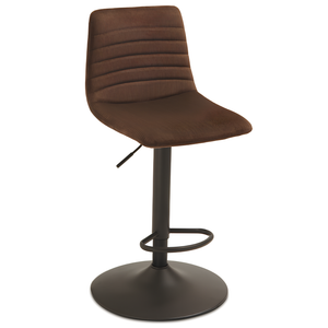 Sgabello alto design moderno base in metallo e seduta rivestita in tessuto cannettato marrone - Pura