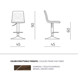Sgabello alto design moderno base in metallo e seduta rivestita in tessuto cannettato marrone - Pura