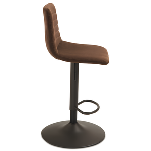 Sgabello alto design moderno base in metallo e seduta rivestita in tessuto cannettato marrone - Pura