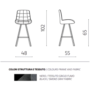Sgabello alto design moderno struttura in metallo verniciato e seduta in tessuto imbottito grigio fumo - Armony