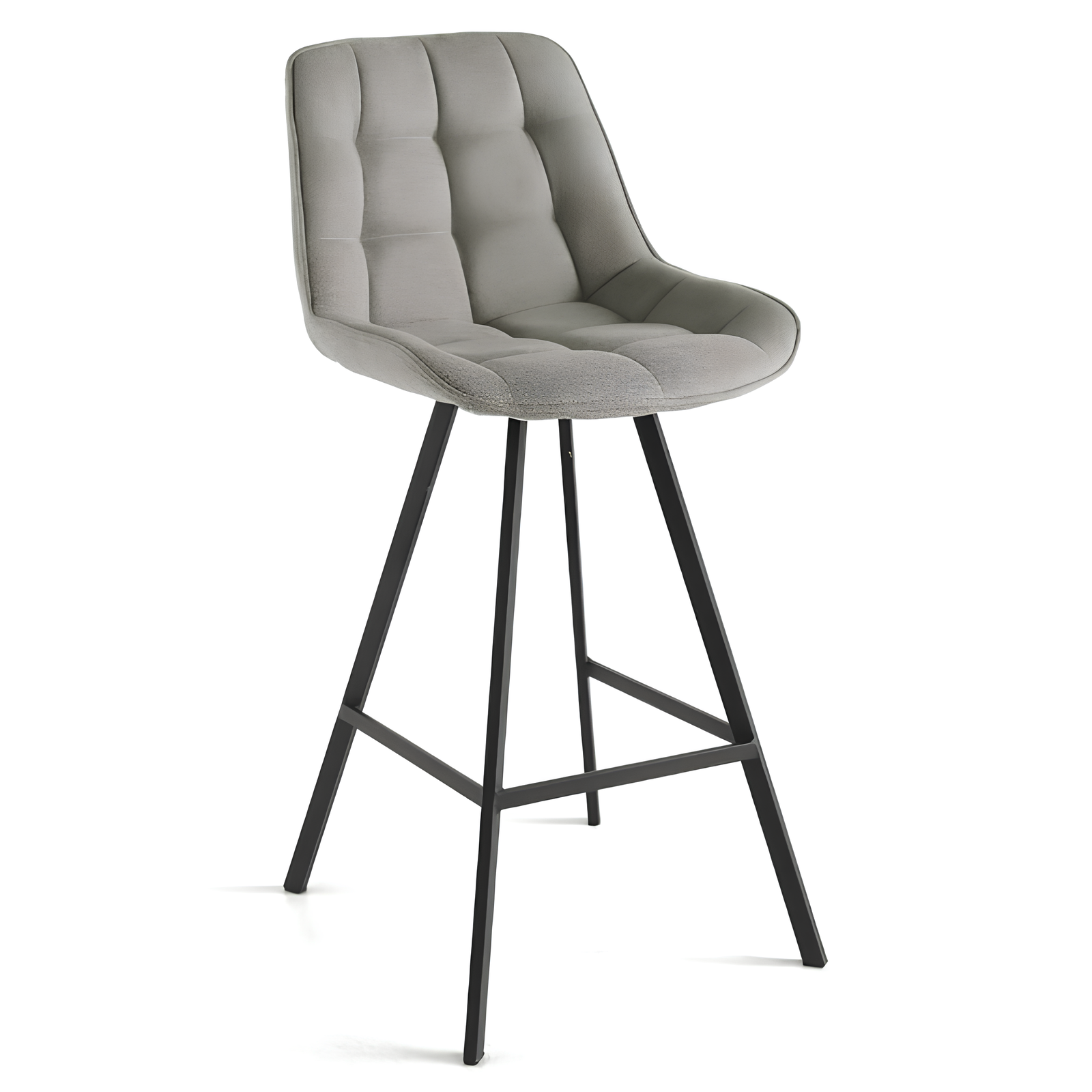 Sgabello alto design moderno struttura in metallo verniciato e seduta in tessuto imbottito grigio chiaro - Armony