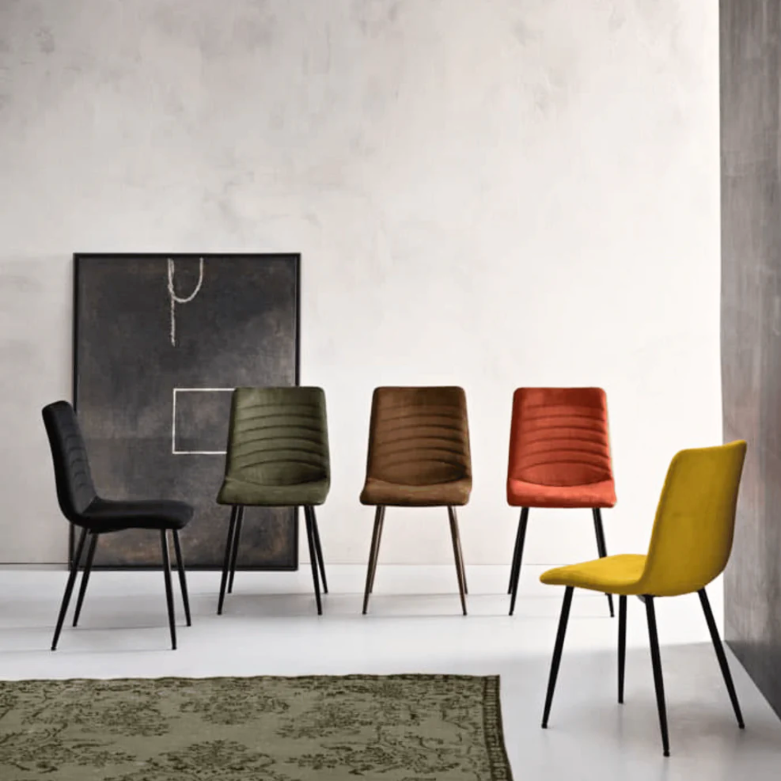 Sedia da pranzo in tessuto cannettato struttura in metallo - Pura