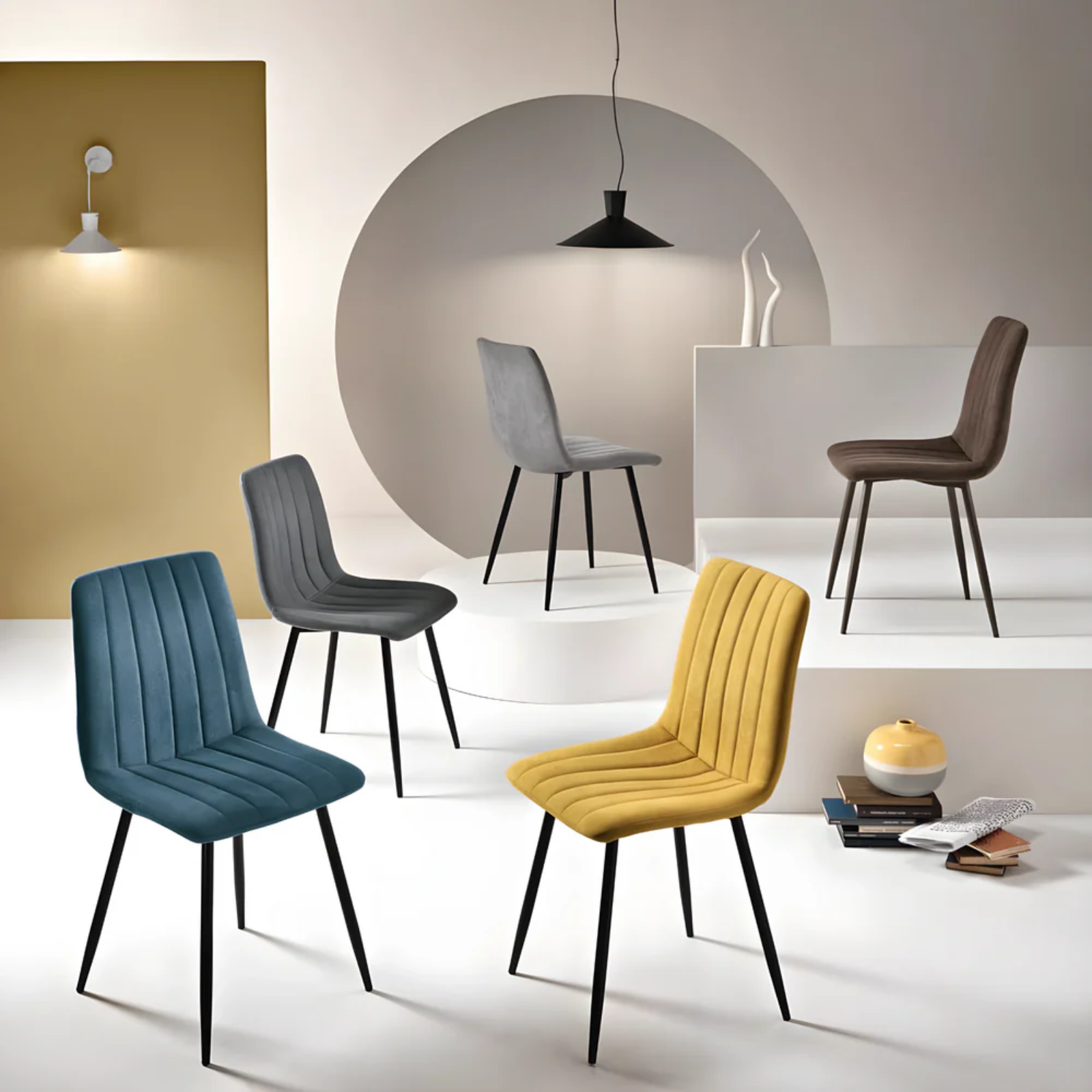 Sedia da pranzo design moderno seduta in tessuto struttura in metallo - Kole