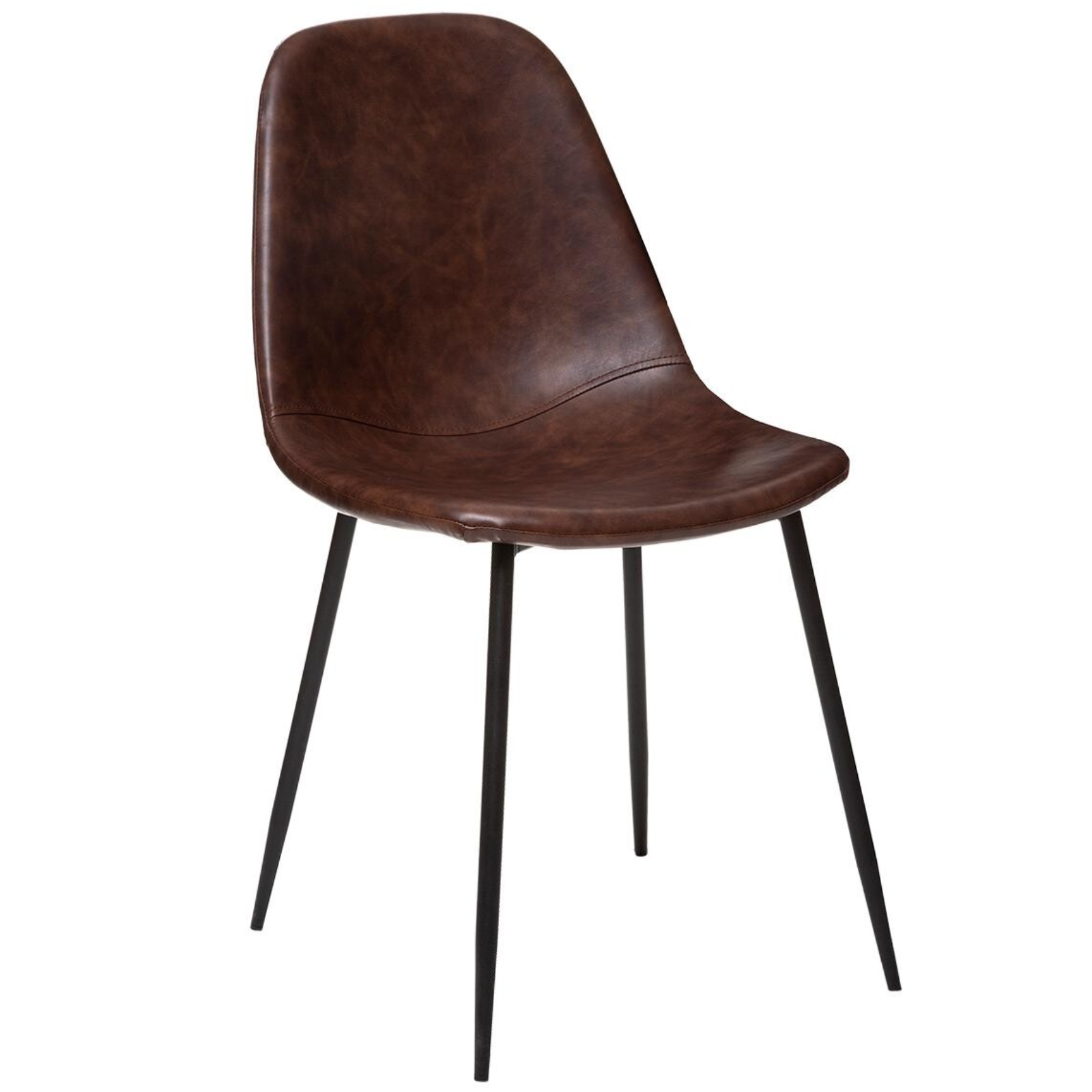 Sedia da pranzo design moderno rivestita in pelle anticata marrone e gambe in metallo - Vlad