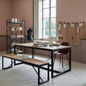 Sedia da pranzo design moderno rivestita in pelle anticata marrone e gambe in metallo - Vlad