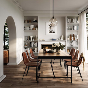 Sedia da pranzo design moderno rivestita in pelle anticata marrone e gambe in metallo - Vlad