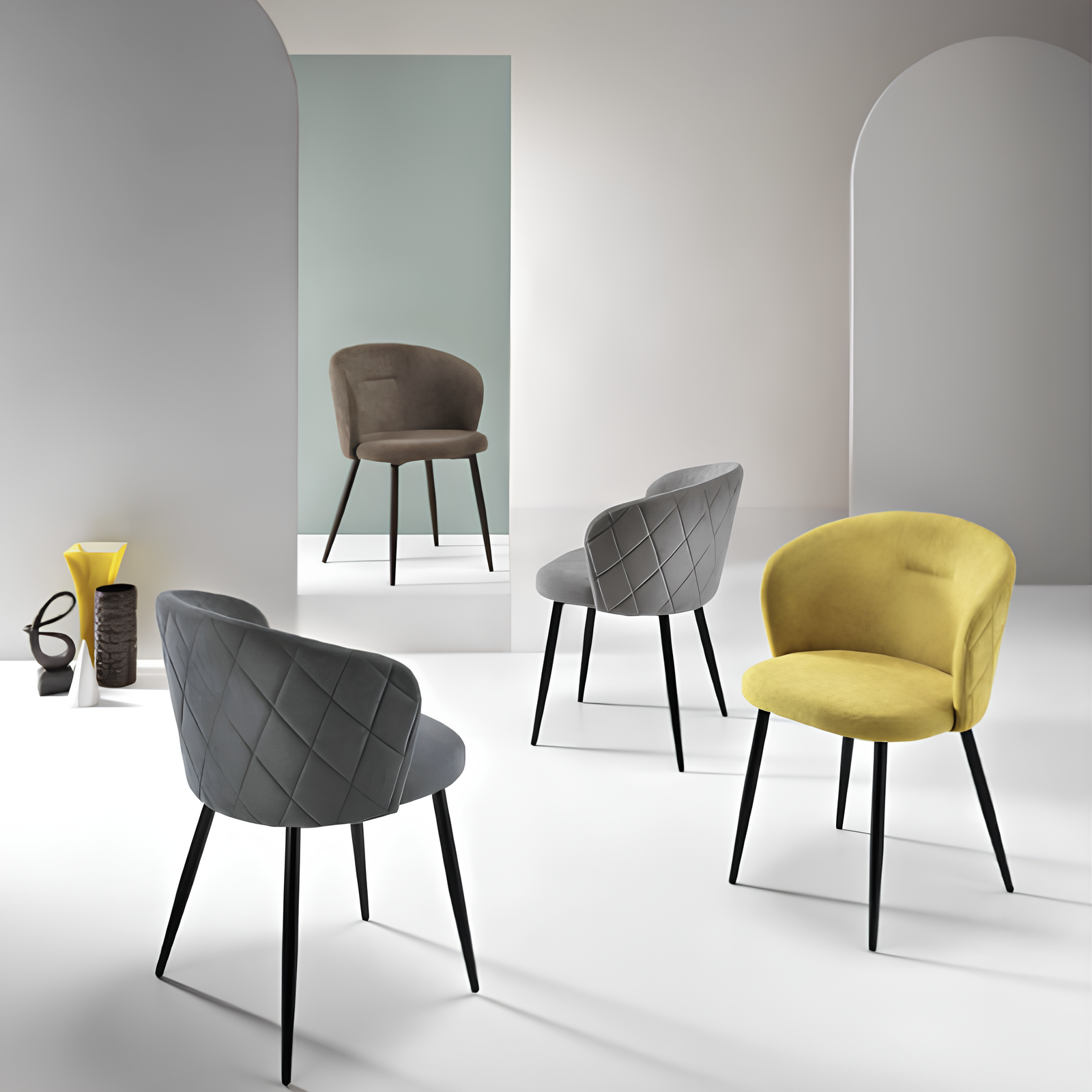 Sedia da pranzo design moderno seduta in tessuto gambe in metallo - Rumble