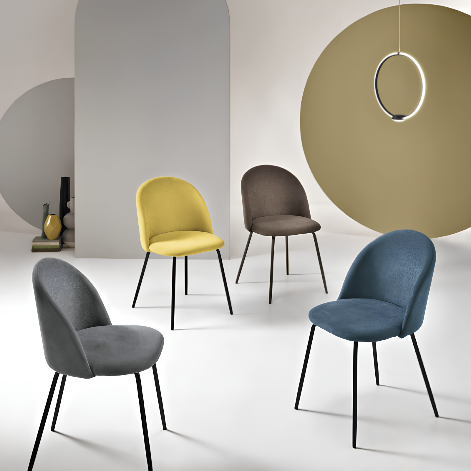 Sedia da pranzo design moderno in tessuto struttura in metallo - Karen