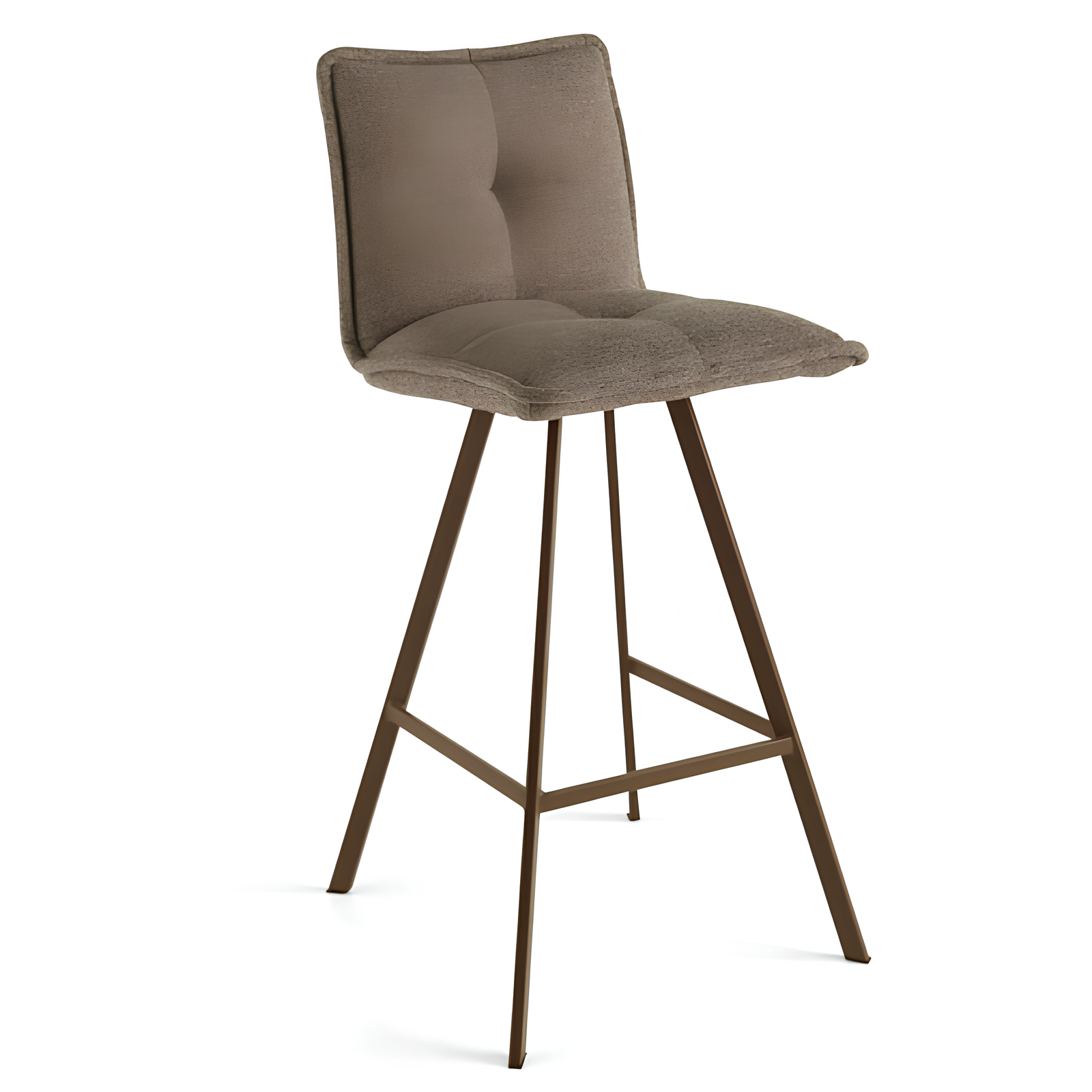 Sgabello alto design moderno in tessuto imbottito marrone con struttura in metallo - Sila
