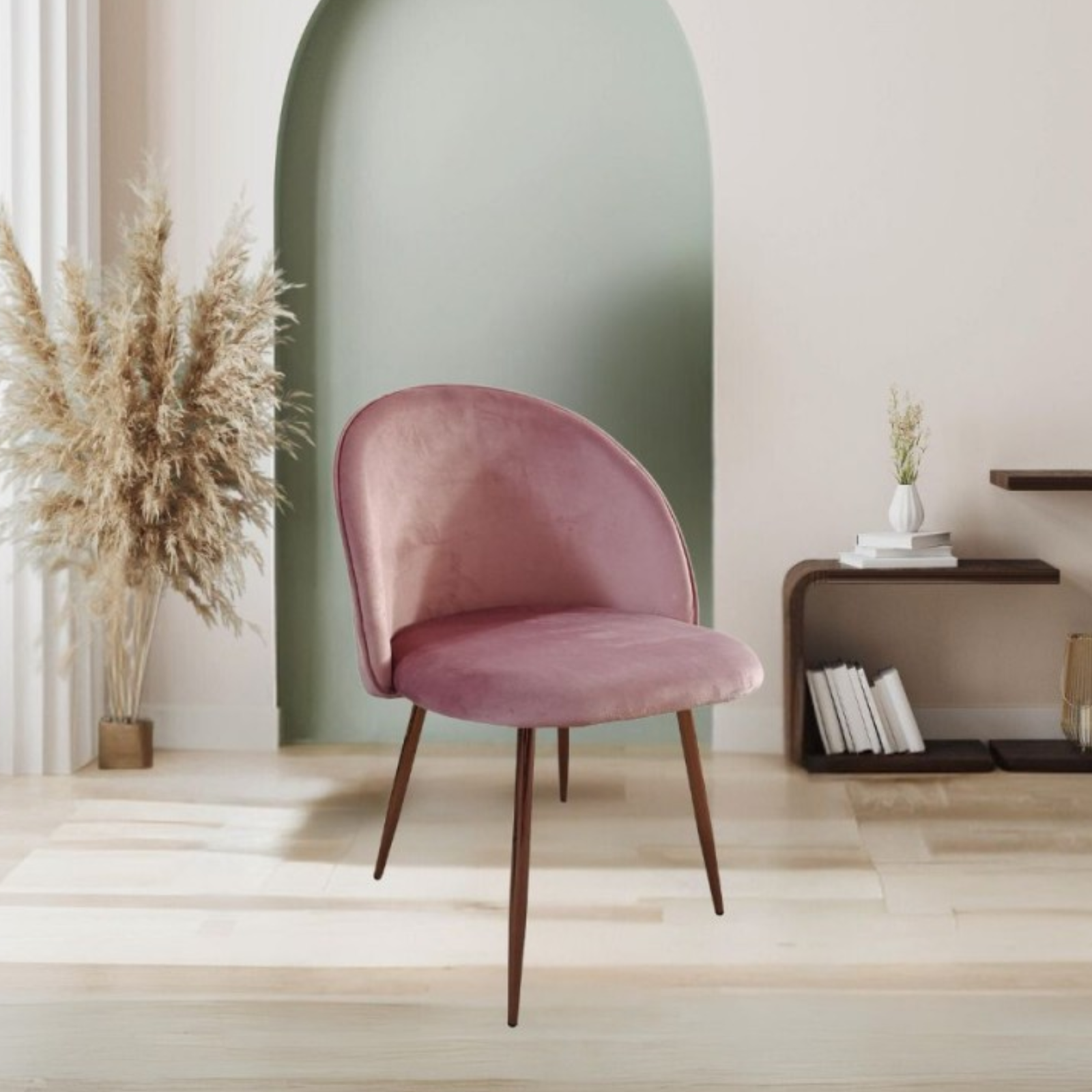 Sedia da pranzo in velluto rosa e gambe in metallo oro - Despin