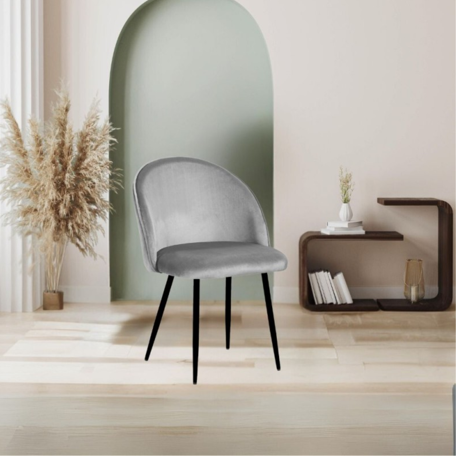 Sedia da pranzo in velluto grigio e gambe in metallo nero - Despin