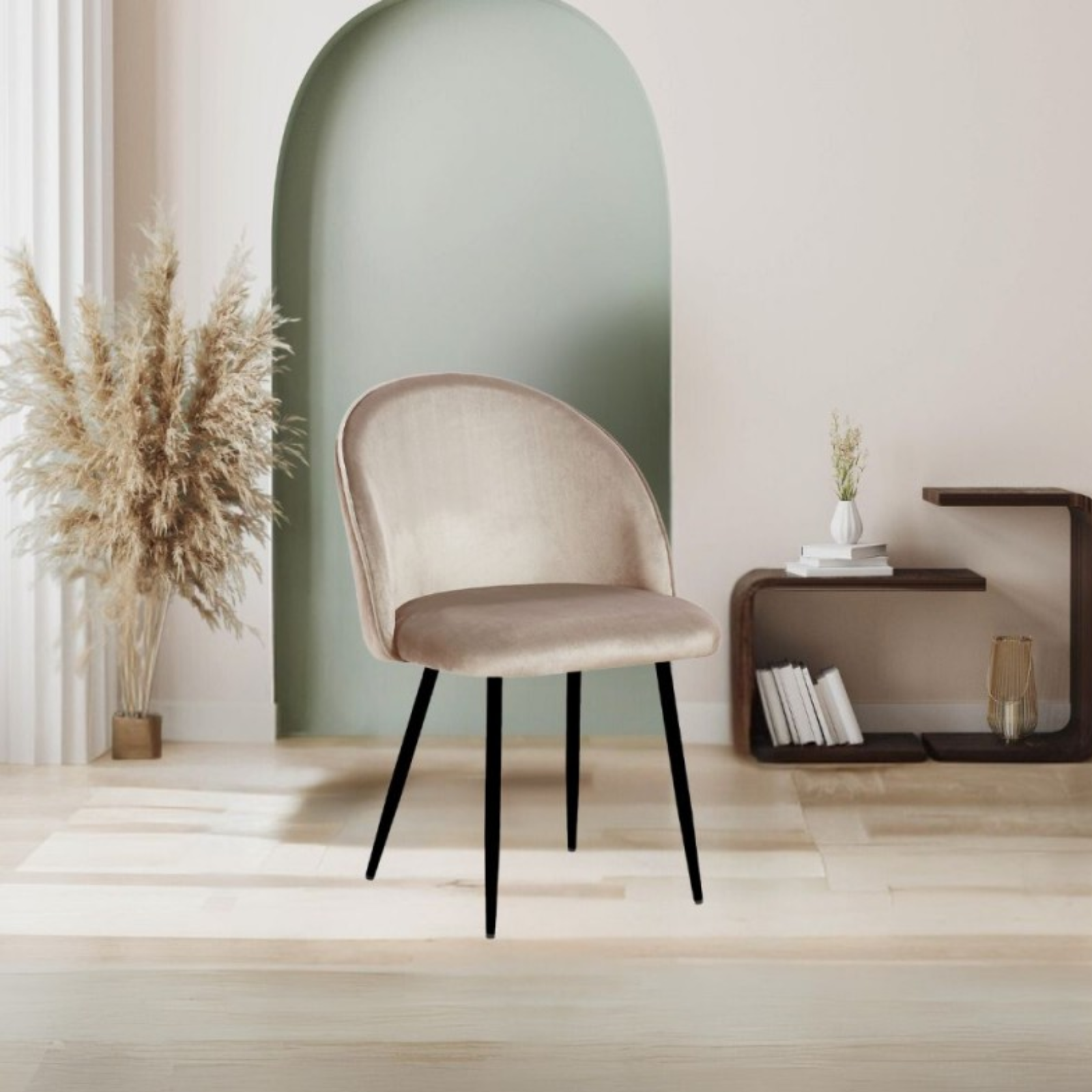 Sedia da pranzo in velluto tortora e gambe in metallo nero - Despin