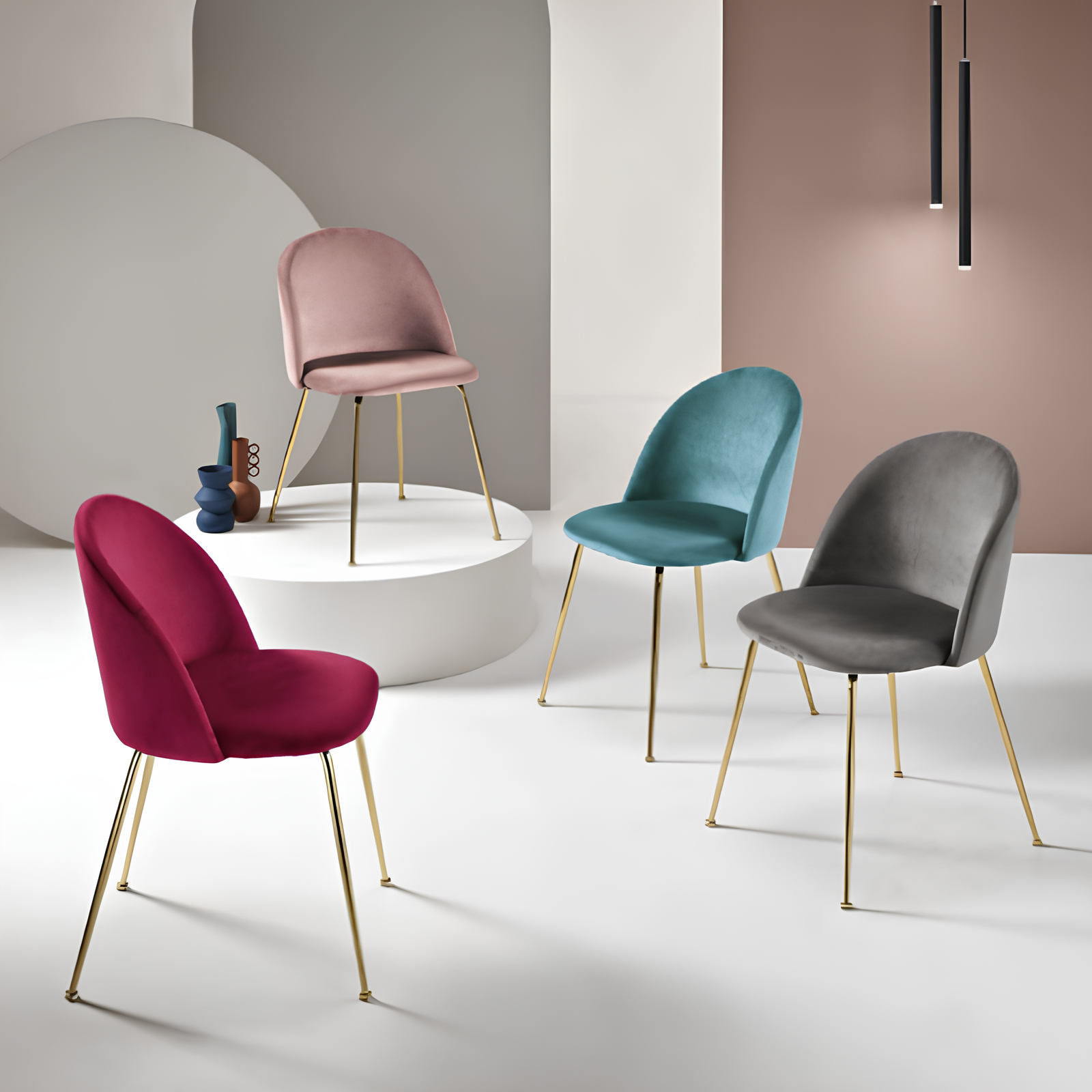 Sedia da pranzo design moderno seduta in velluto struttura in metallo - Venice