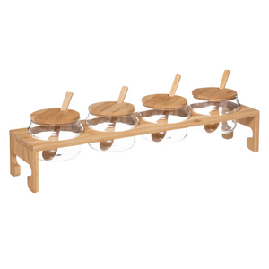 Set 4 barattoli porta spezie in vetro e bamboo con supporto in bamboo - Nami