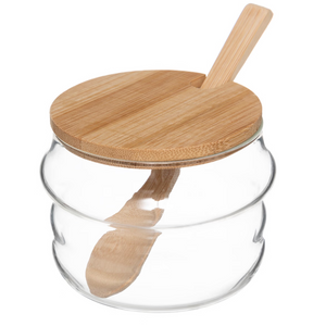 Set 4 barattoli porta spezie in vetro e bamboo con supporto in bamboo - Nami
