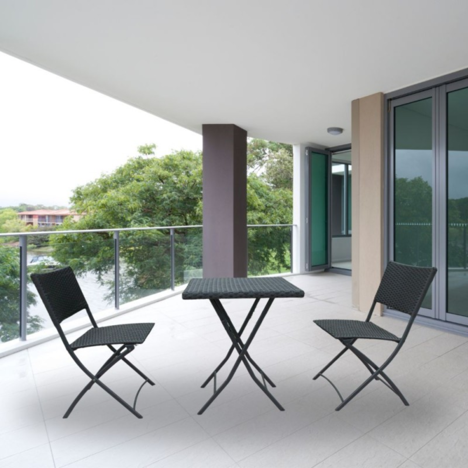 Set pranzo tavolo e 2 sedie pieghevoli effetto rattan - Luik