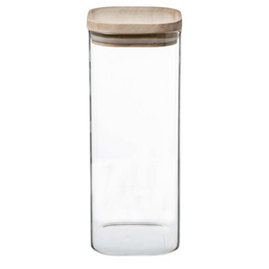 Set 3 barattoli contenitore da cucina in vetro impilabili con coperchio in legno