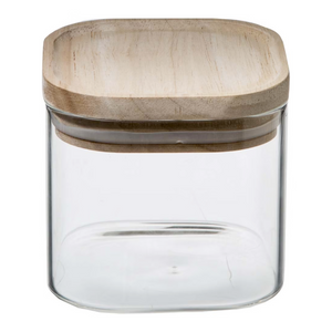 Set 3 barattoli contenitore da cucina in vetro impilabili con coperchio in legno