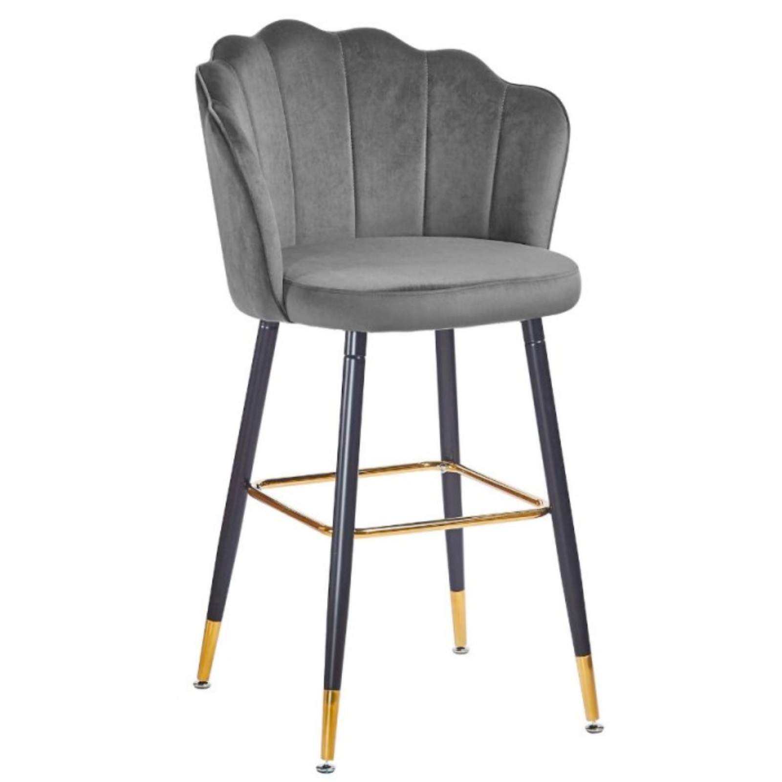 Sgabello alto con schienale da cucina o bar Grigio con gambe color nero e terminali dorati