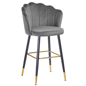 Sgabello alto con schienale da cucina o bar Grigio con gambe color nero e terminali dorati