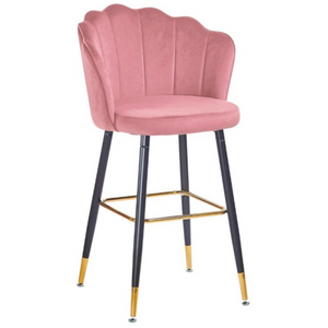 Sgabello alto con schienale da cucina o bar Rosa con gambe color nero e terminali dorati