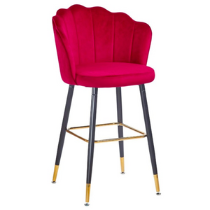 Sgabello alto con schienale da cucina o bar Rosso con gambe color nero e terminali dorati