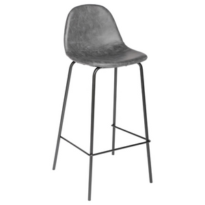 Sgabello alto da cucina o bar con seduta e schienale in pelle e struttura in metallo