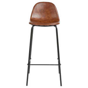 Sgabello alto da cucina o bar con seduta e schienale in pelle e struttura in metallo