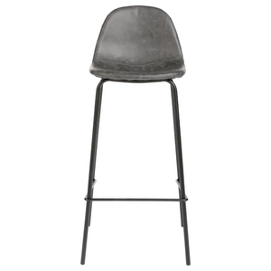 Sgabello alto da cucina o bar con seduta e schienale in pelle e struttura in metallo