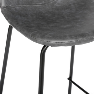 Sgabello alto da cucina o bar con seduta e schienale in pelle e struttura in metallo