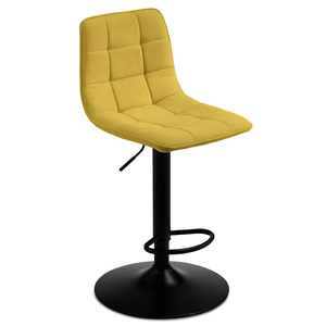 Sgabello moderno girevole in tessuto giallo imbottito con struttura in metallo - Katerine