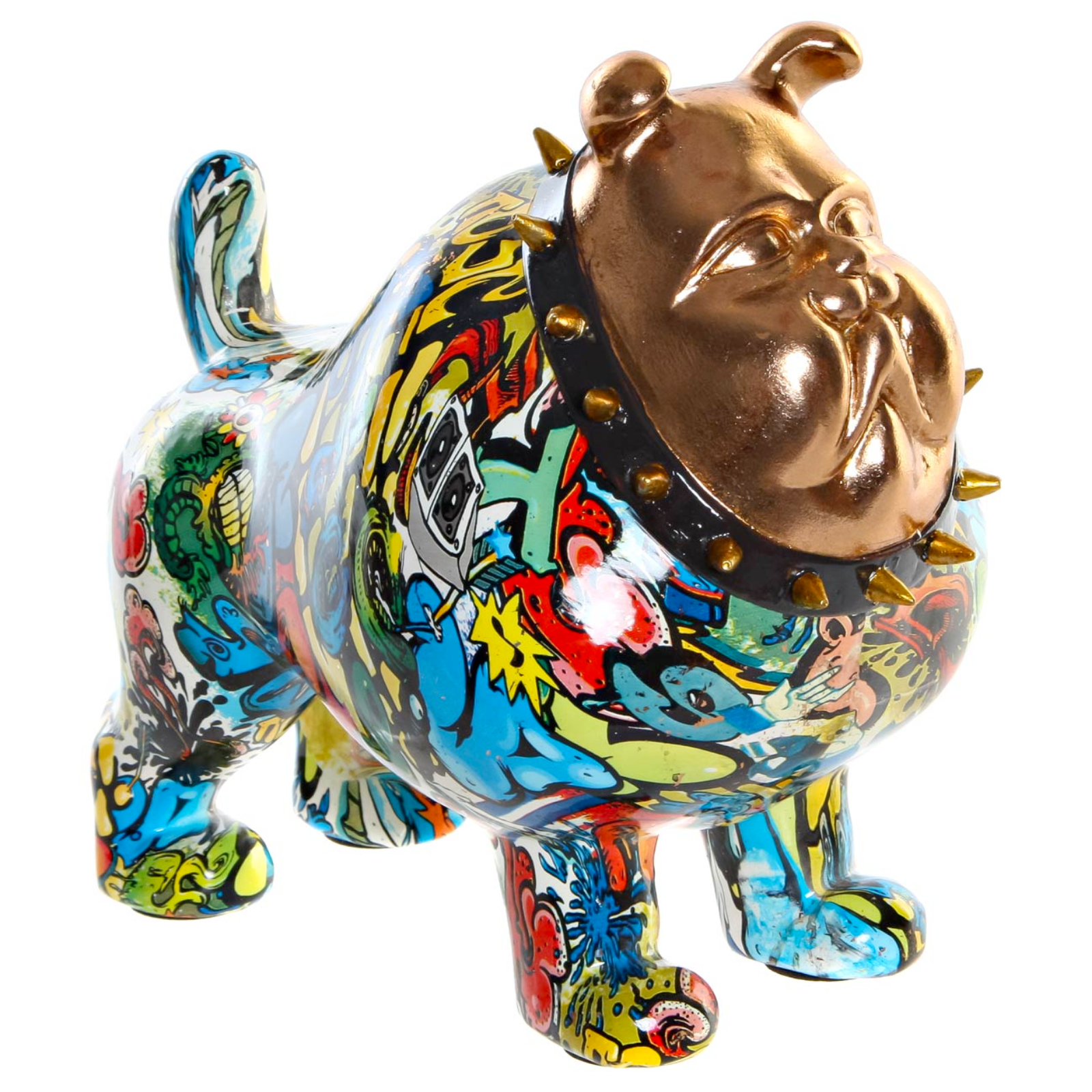Statua decorativa "Bulldog" in resina multicolor design moderno decorazione per interno H 20,5 cm