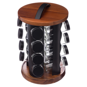 Portaspezie girevole in legno di acacia e acciaio inox 16 barattoli - Naki