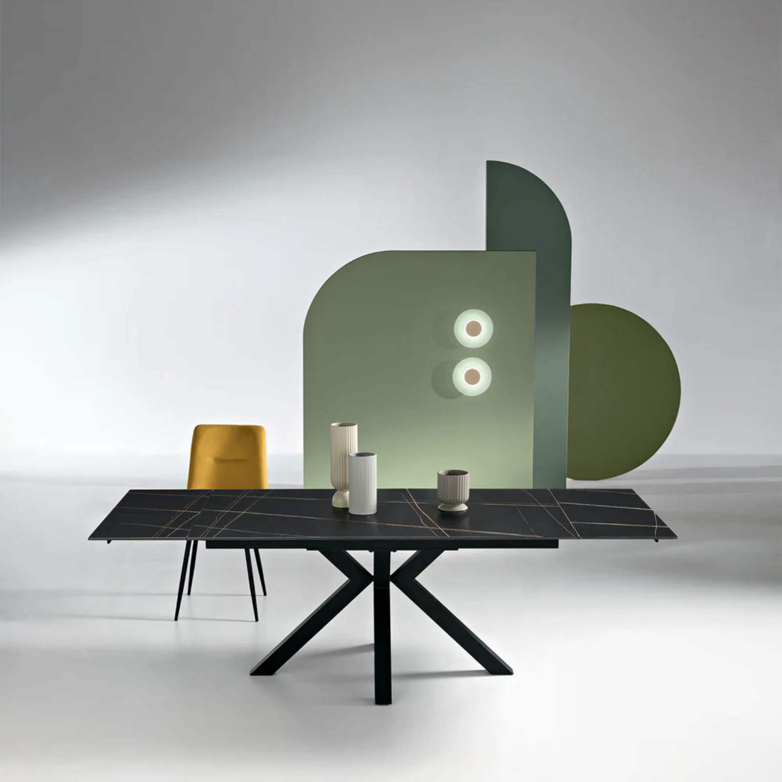 Tavolo da pranzo allungabile 160/240x74h piano in pietra effetto marmo e base in metallo - Fusion