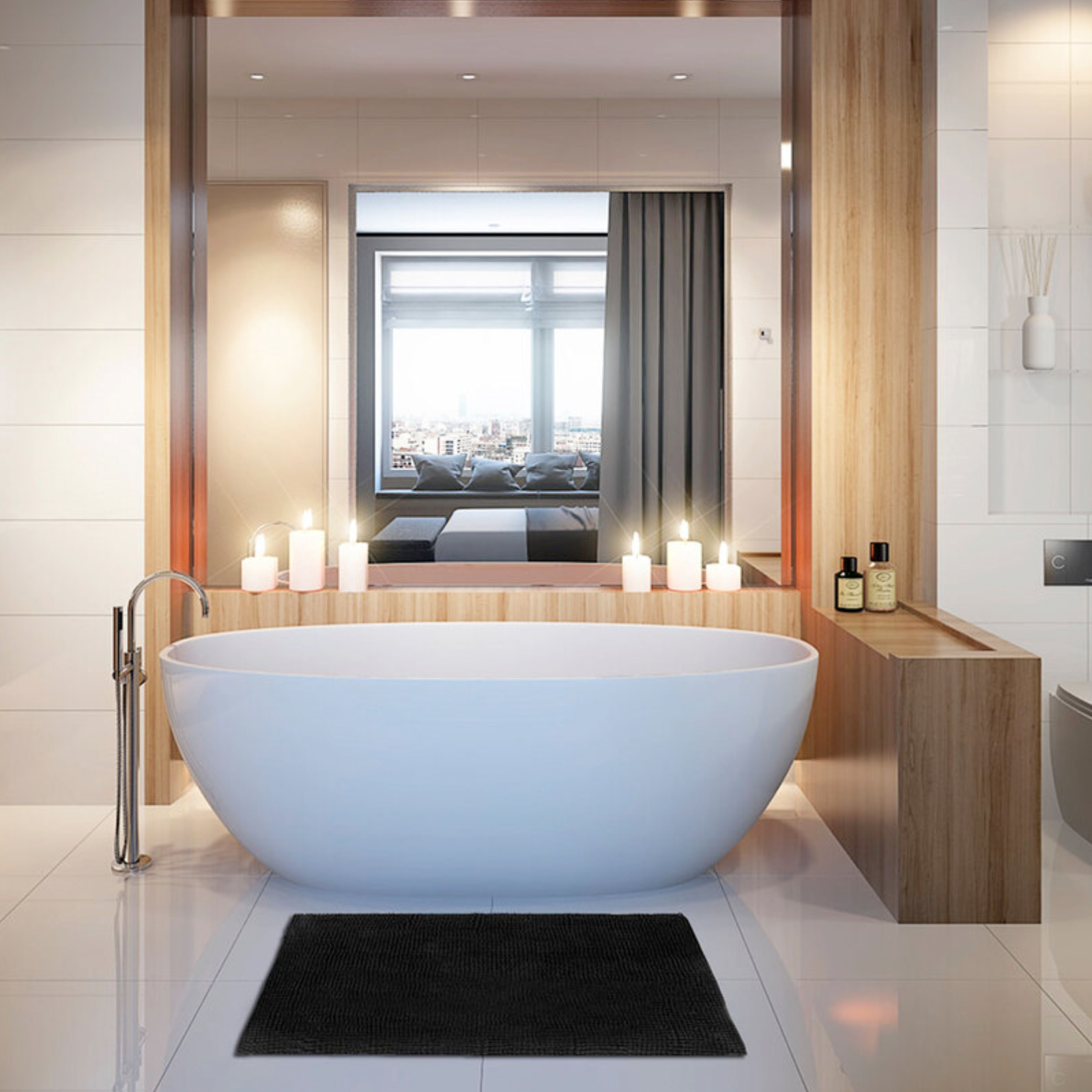 Tappeto da bagno antiscivolo e assorbi acqua in poliestere a pelo corto rettangolare 50x80