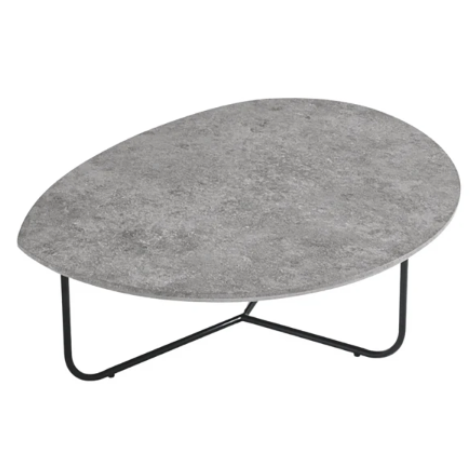 Tavolino da salotto con piano sagomato cemento e struttura in metallo nero - Oja