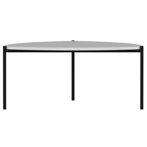 Tavolino da salotto ovale con struttura in metallo con 3 gambe e ripiano in truciolare rivestito