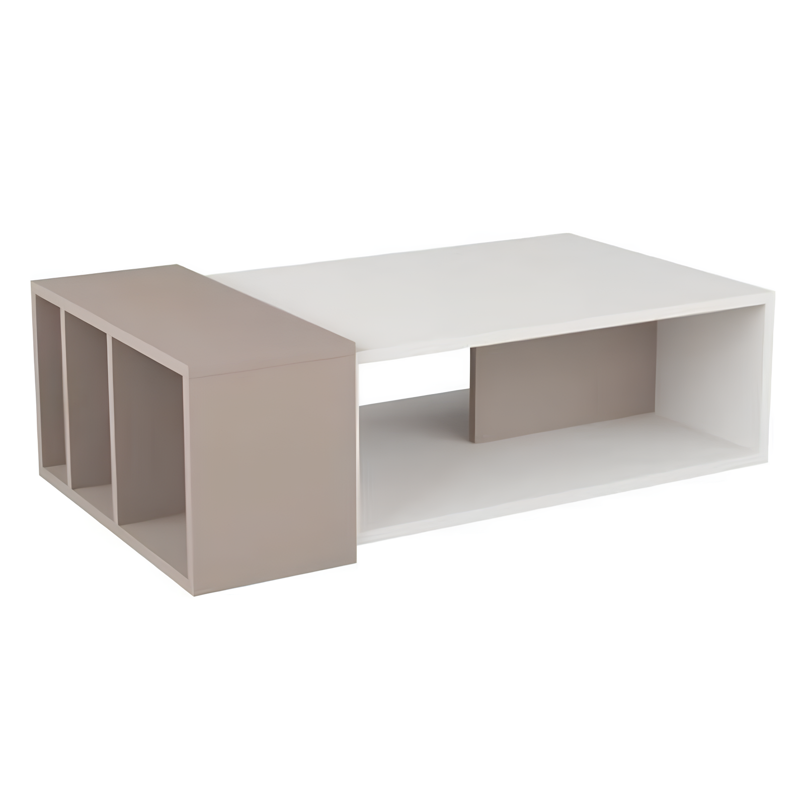 Tavolino da salotto "Anyta" design moderno 4 vani a giorno rettangolare tortora e bianco