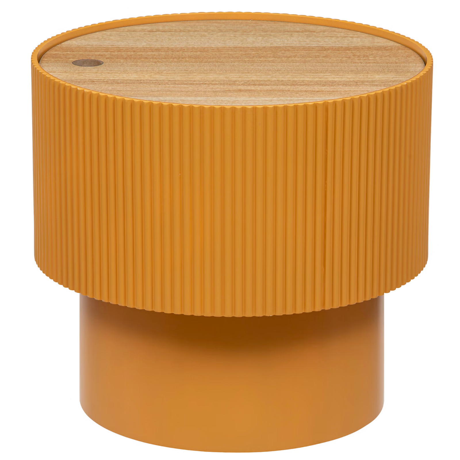 Tavolino da salotto contenitore "Eny" rotondo in fibra di legno con coperchio rimovibile