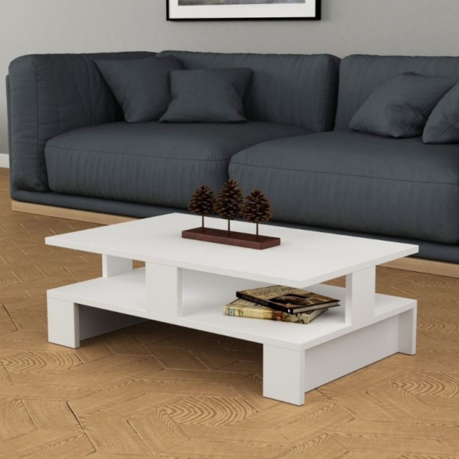 Tavolino da salotto design moderno a doppio ripiano - Mansi