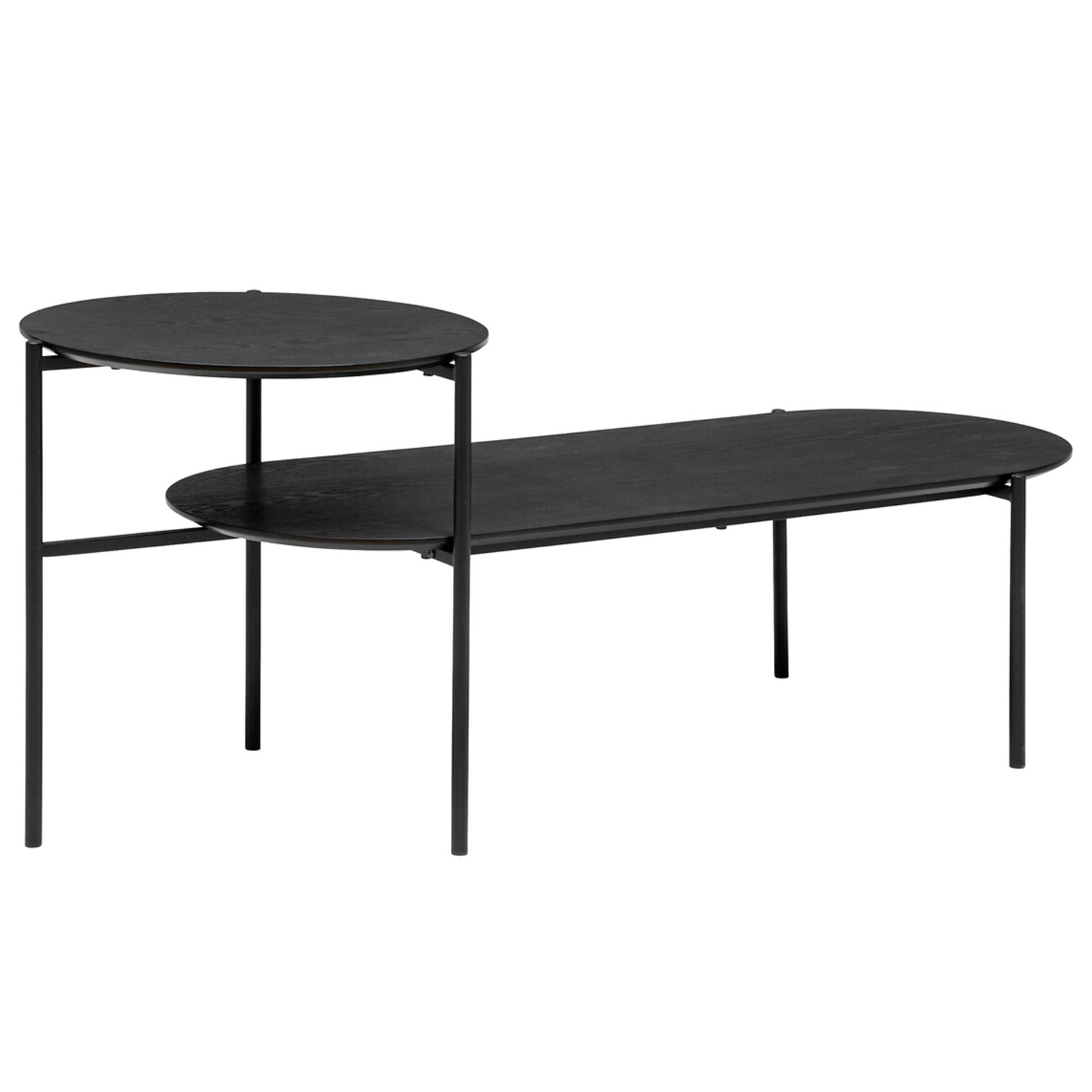 Tavolino da salotto a doppio ripiano in legno con struttura in metallo design moderno nero