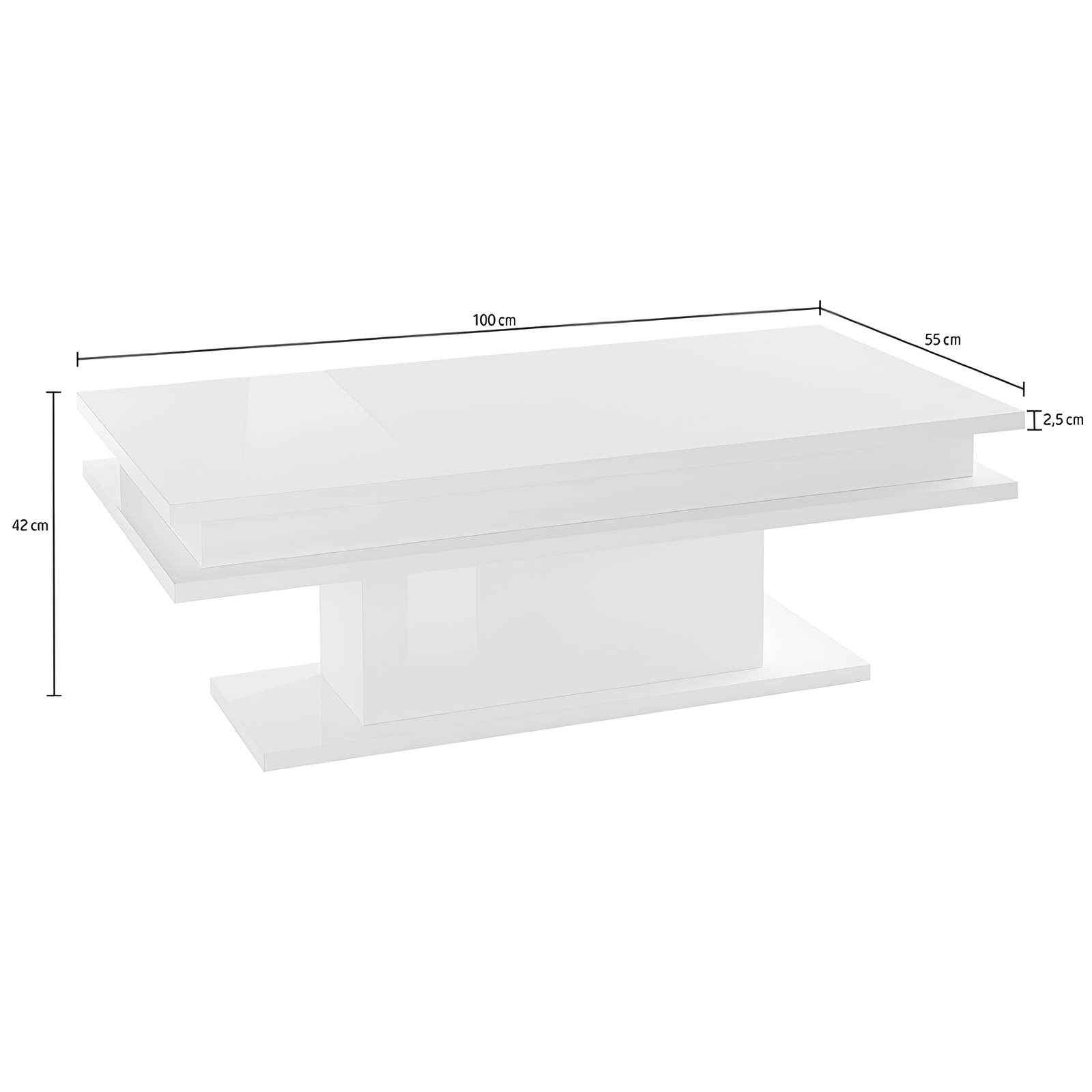 Tavolino da salotto moderno bianco lucido rettangolare in legno - Limmi