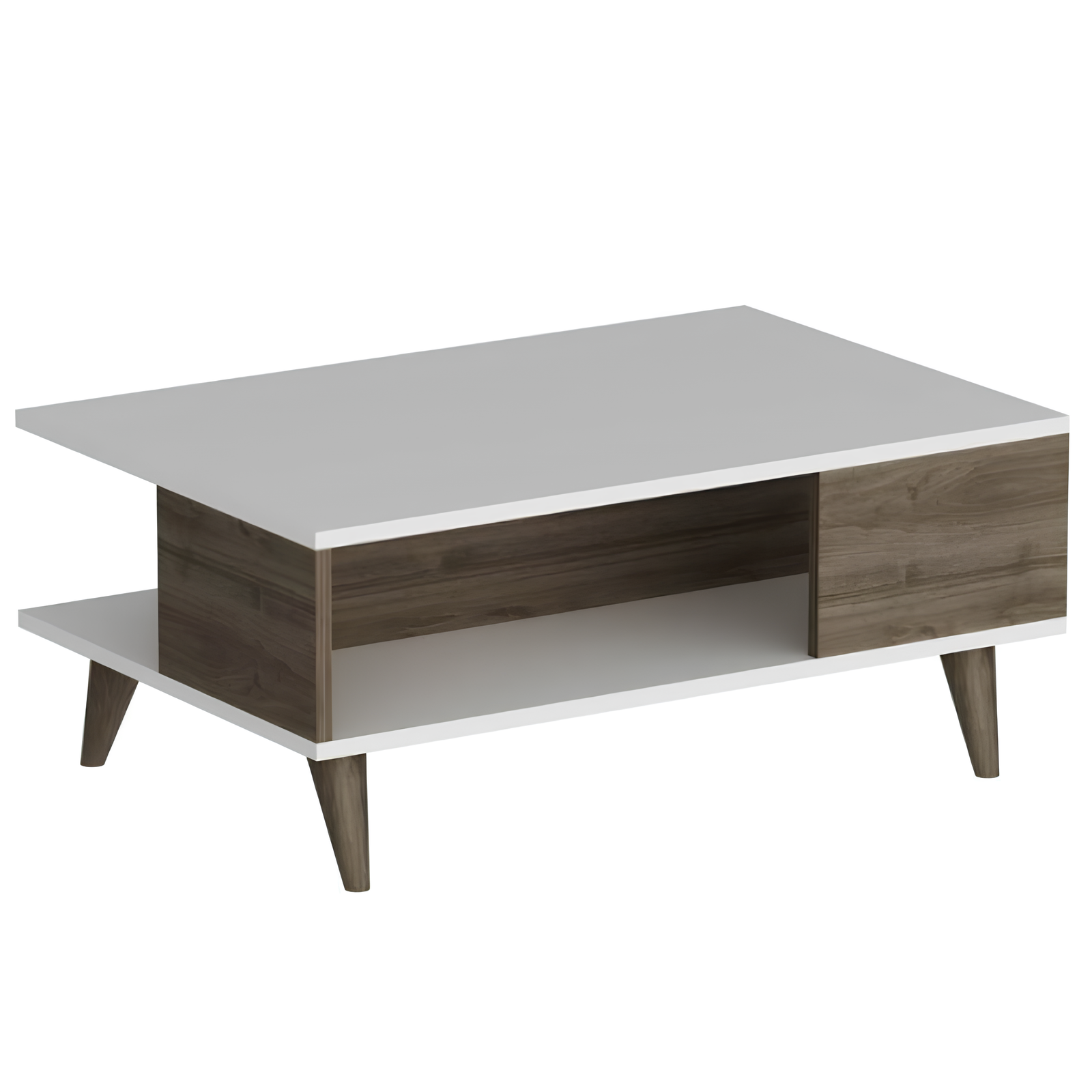 Tavolino da salotto design moderno 2 ripiani noce e bianco in legno - Lyon
