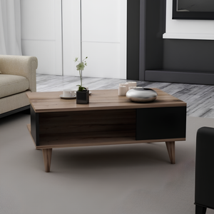 Tavolino da salotto design moderno 2 ripiani noce e antracite in legno - Lyon