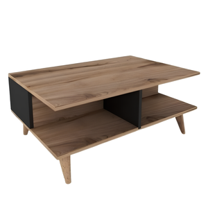 Tavolino da salotto design moderno 2 ripiani noce e antracite in legno - Lyon