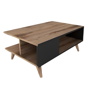 Tavolino da salotto design moderno 2 ripiani noce e antracite in legno - Lyon