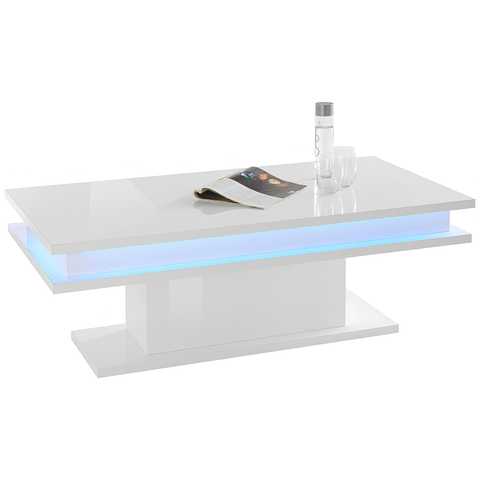 Tavolino da salotto bianco lucido con luci led Rgb design moderno rettangolare - Limmi