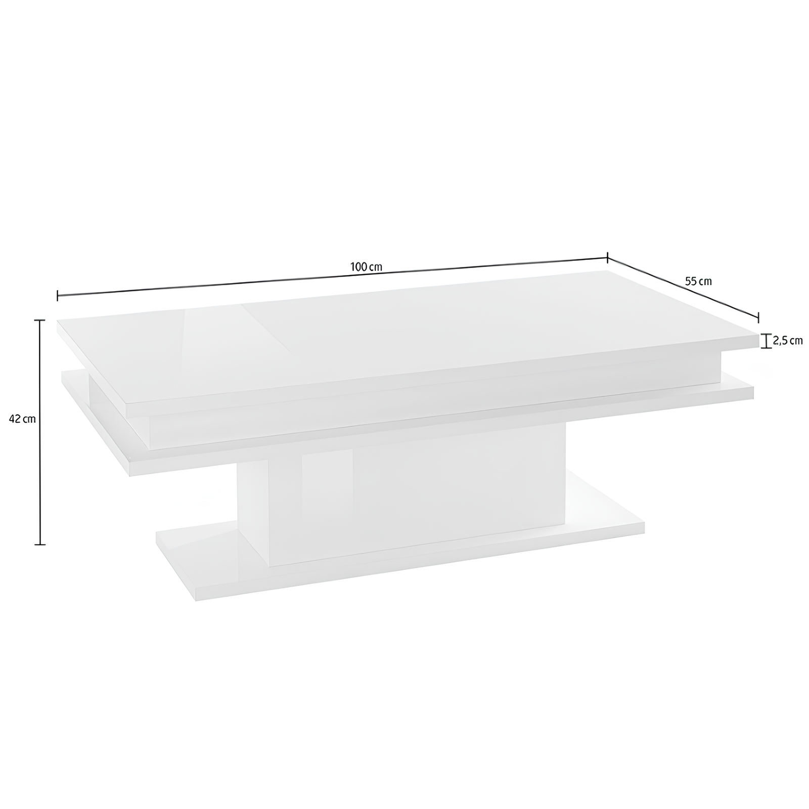 Tavolino da salotto bianco lucido con luci led Rgb design moderno rettangolare - Limmi