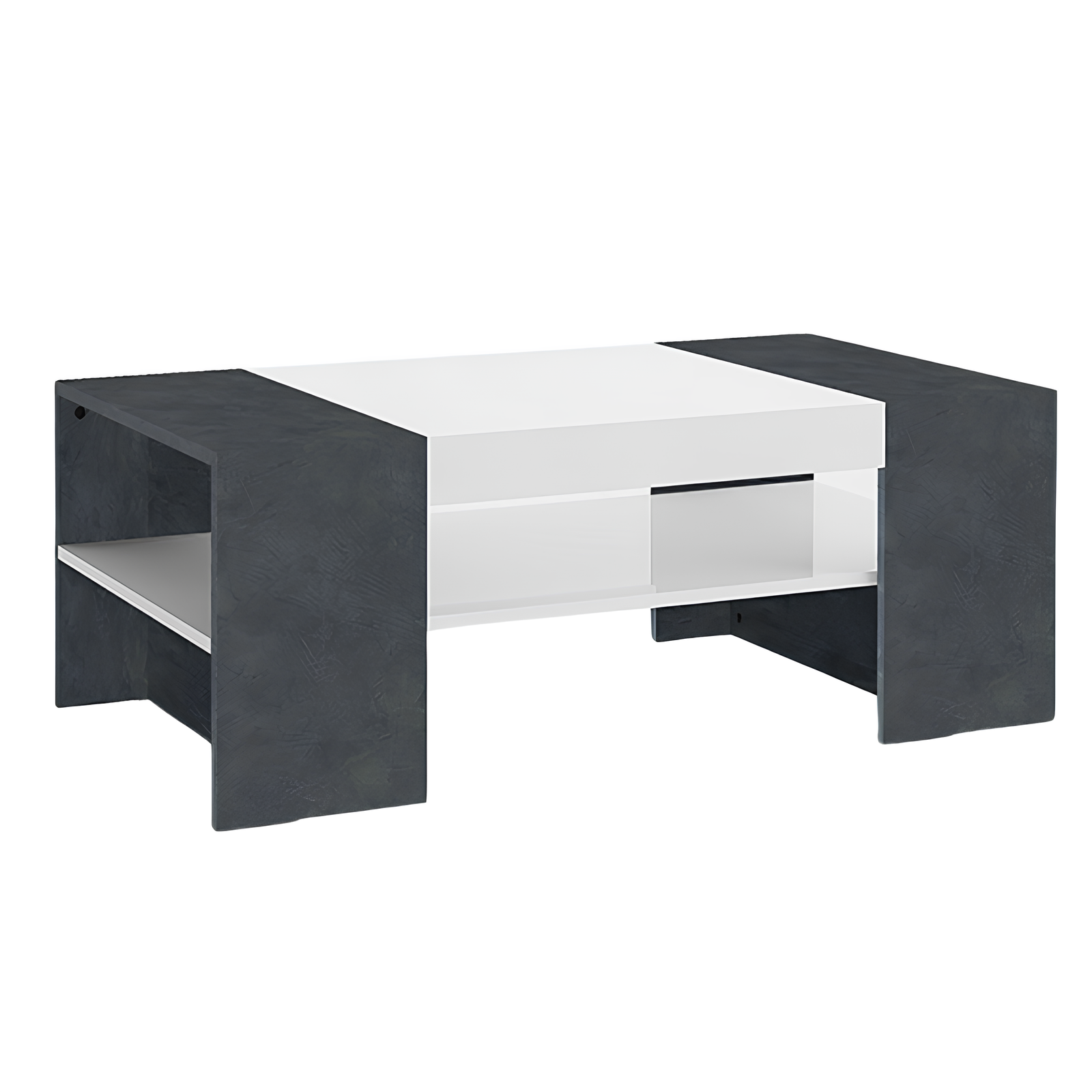 Tavolino da salotto moderno in legno con doppio ripiano d'appoggio Report e bianco - Chery